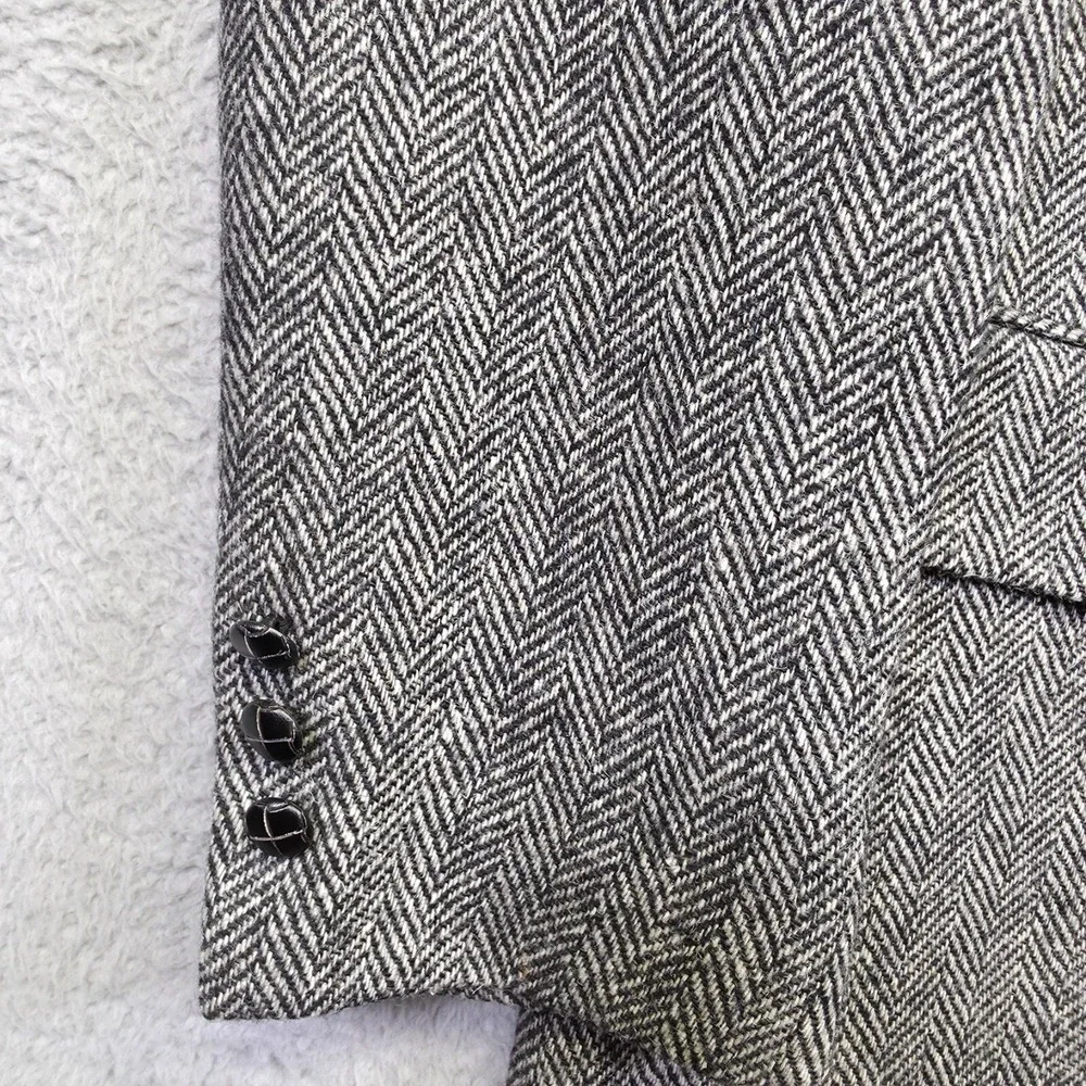 Savile Row Sport Coat Mens 42‎ Gray Herringbone Classic Wool Blazer Tweed Jacket